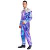 Mens Alien Robot Costume Retro Space Theme Long Sleeve Jumpsuit Shiny Metallic Halloween Party Outfit