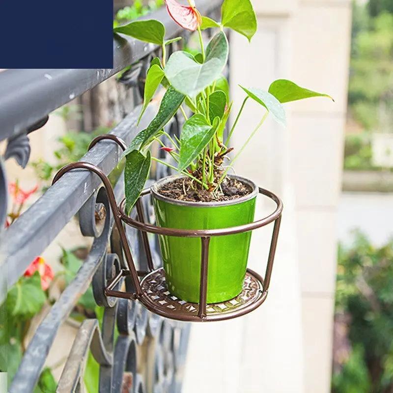 

Балконная стойка для цветов, кашпо, европейская железная стойка для горшков с перилами, подвесной подоконник, подвесная орхидея, зеленая настенная полка Bronze 18x12x22