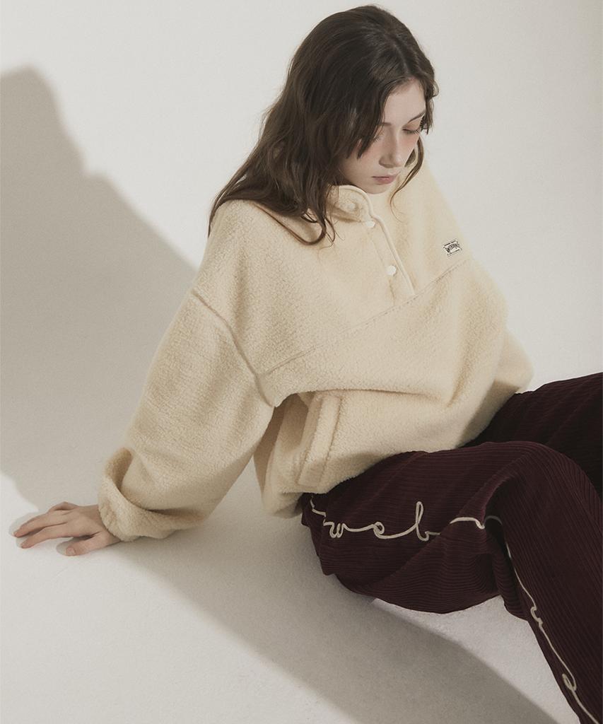 Eoboneoseu Lettering Corduroy Wide Leg Pants [Burgundy]