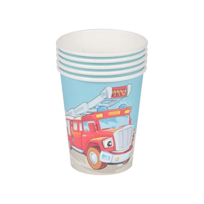 Lot de 6 gobelets en papier Pompier - 25 cl - Ø 7,5 cm