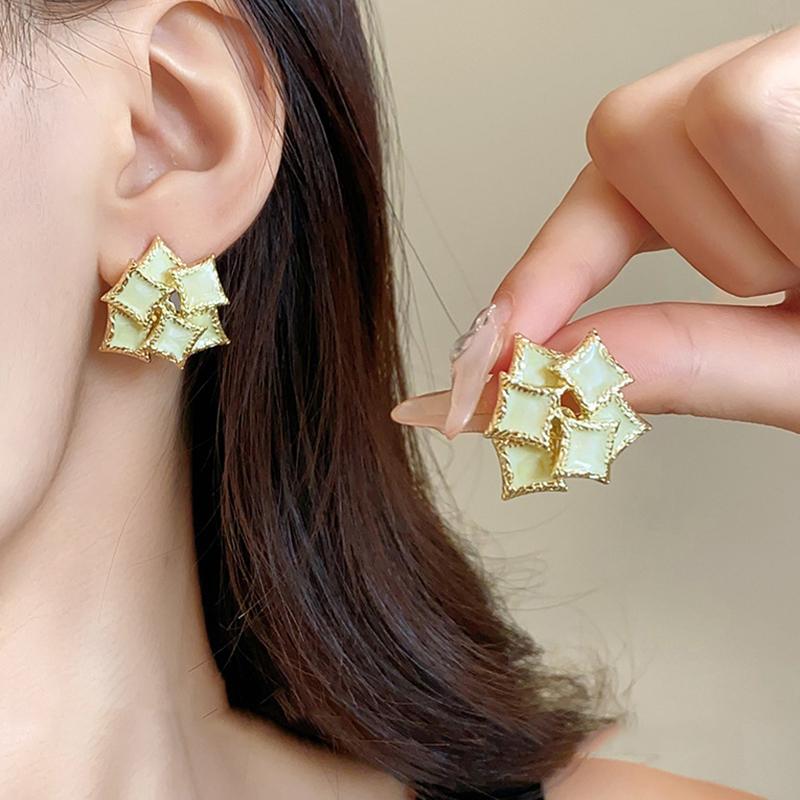 

Black White Enamel Square Stud Earrings for Women Vintage French Drip Oil Double Layer Earrings Irregular Geometric Jewelry Gift білий