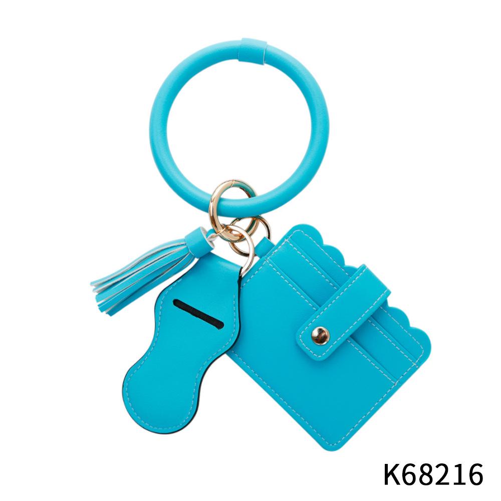 PU Leather Tassel Keychain Bracelet with Lip Balm Holder and Card Slot for Women