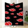 Red Cloud-like Shapes Outlined In White Scattered On a Black Background. for All Seasons Blanket Lunch Break Throw Gift
