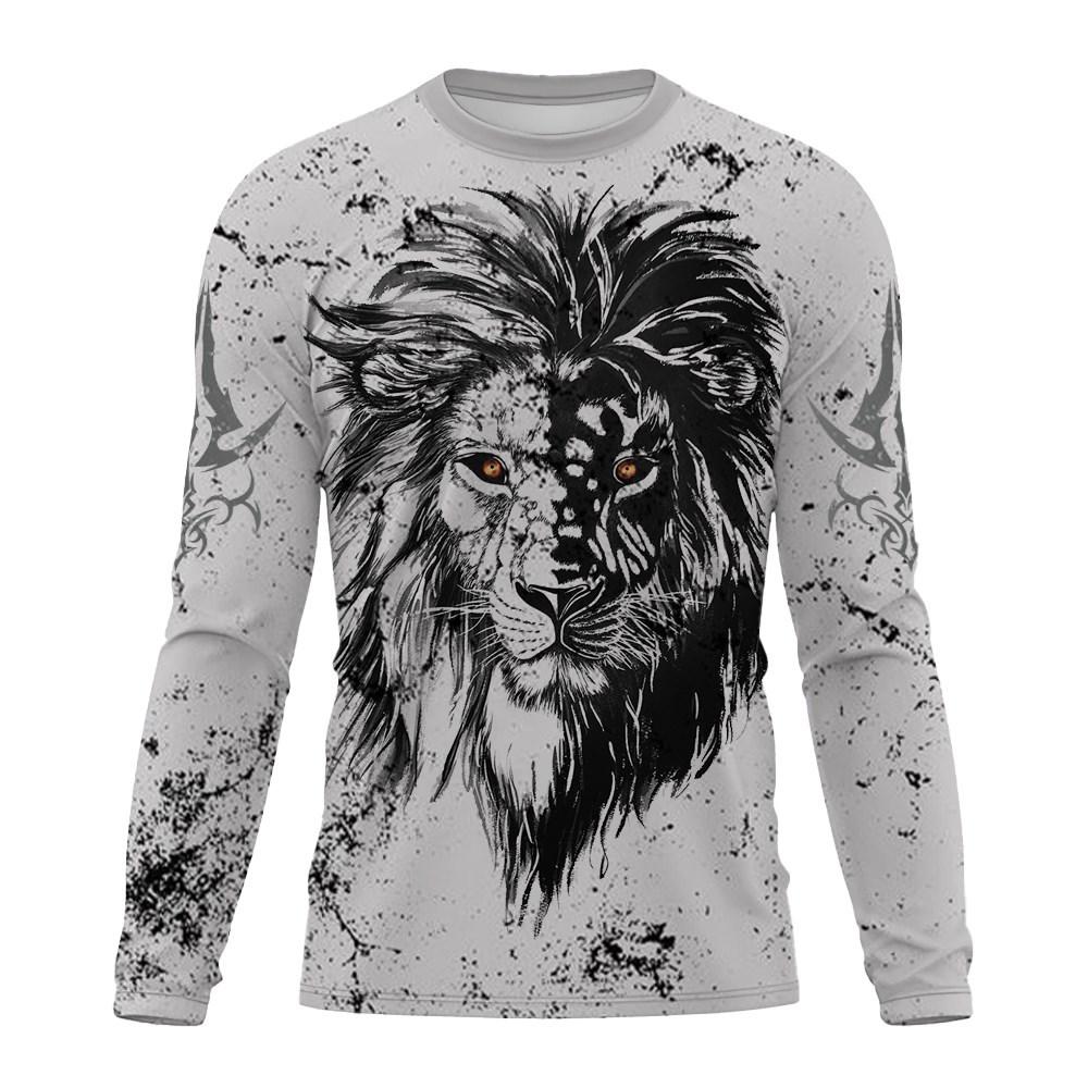 

Новая осенняя мужская футболка с круглым вырезом и длинным рукавом, 3D-принт, модный рисунок животных и льва, топ, пуловер, футболки, мужская одежда XL
