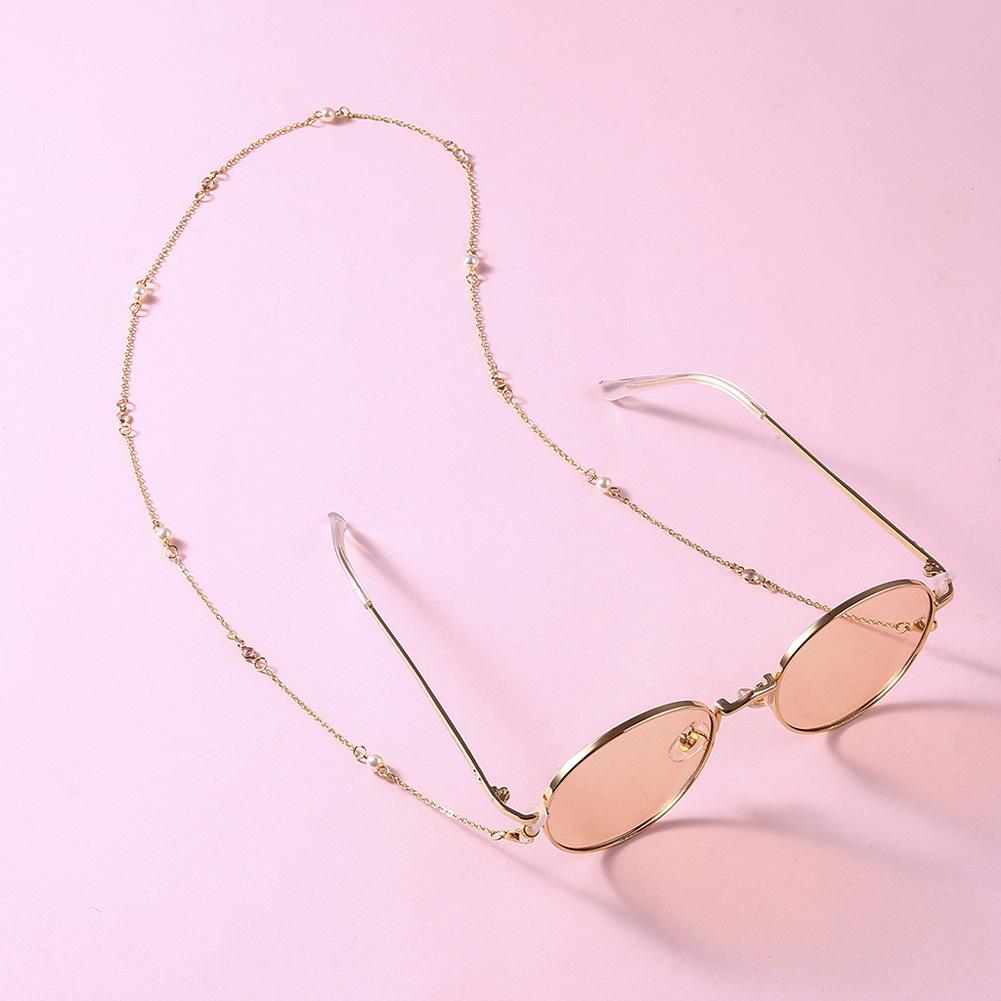 Women Eyeglasses Chain Simple Imitation Pearl Diamante Metal Hanging Neck Non-slip Glasses Eyeglass Cord