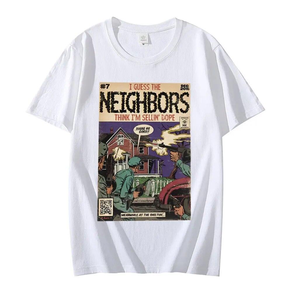 J Cole - Neighbors Comic Book Parody T-shirt Band Cole Music Tour Graphic T Shirt Unisex Harajuku Punk Hip Hop T-shirts Unisex Tops