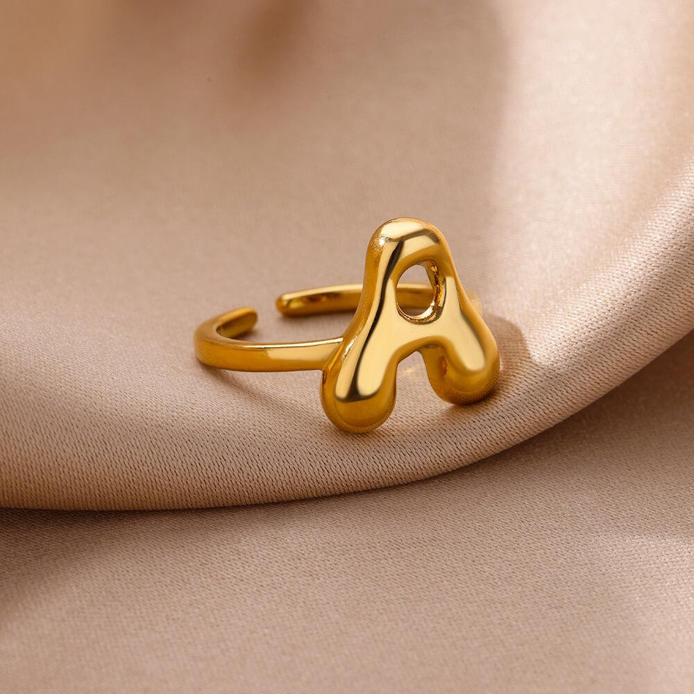 Chunky Initial Letter Rings for Women Gold Color Stainless Steel Ring Vintage Alphabet Jewelry Finger Accessories anillos mujer