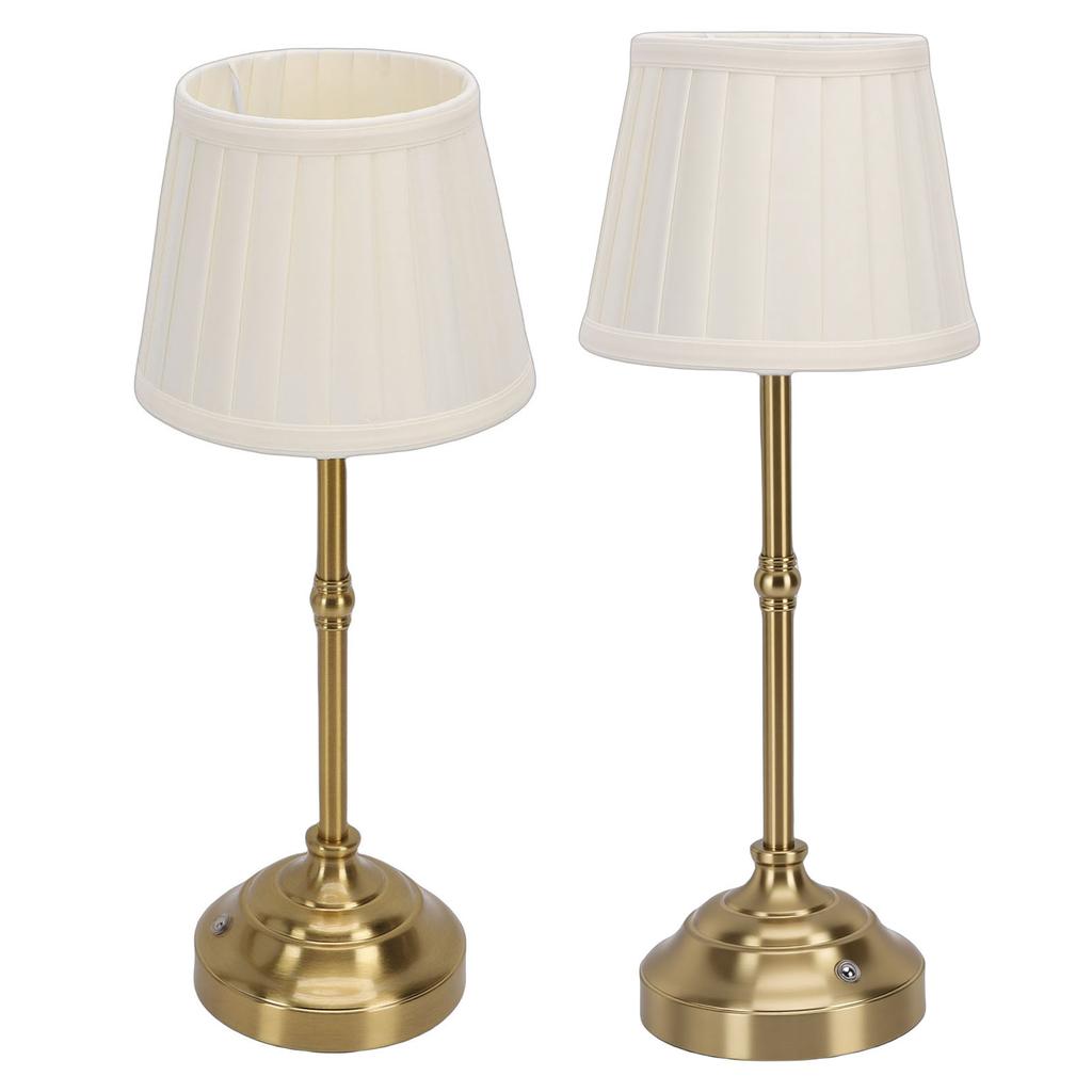 Cordless Table Lamp with Pleated Fabric Shade Aluminum Dimmable Rechargeable Bedside Night Light for Home Restaurant