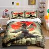 Karate Fighter with Red Sun Bedding Duvet Cover Set (1*Duvet Cover 2*Pillowcases, Without Duvet Insert)