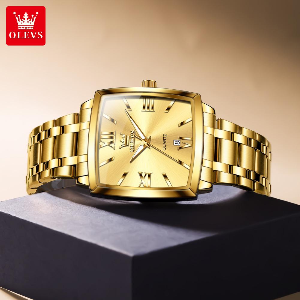 OLEVS Mens Watch Simple Original Brand Quartz Watch Waterproof Luminous Square Watch Automatic Date Watch For Man Gifts