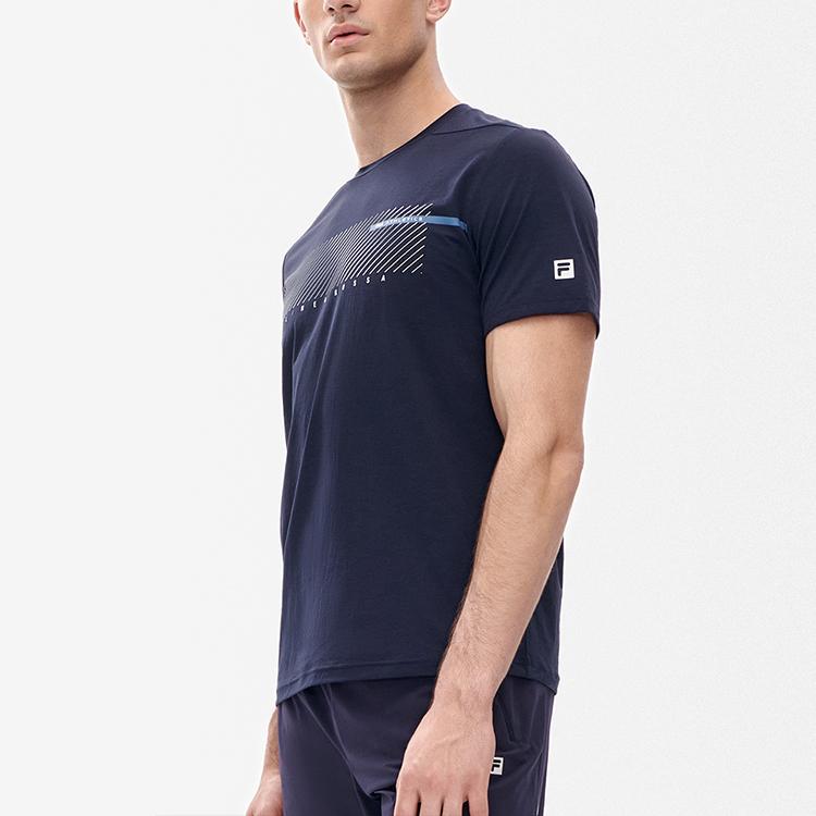 FILA Sport Minimalist Solid Color Logo Geometric Pattern Casual Knit Short Sleeve T-Shirt Men T-Shirts Royal-Blue A11M231104F-NV