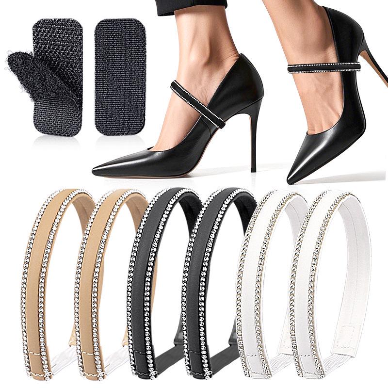 Double-Sided Rhinestone Lace-Up High Heels with Non-Slip Large Heel and Elastic Fit