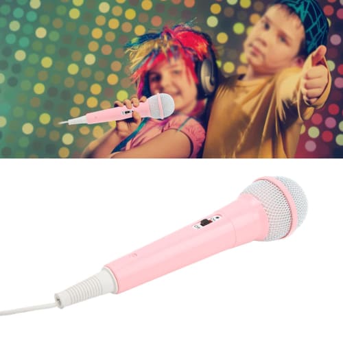 Karaoke Microphone, Wired Microphone, Dynamic Vocal Microphone, Cute for Kids, Perfect for Karaoke, Parties, and Performances, Clear (Pink)