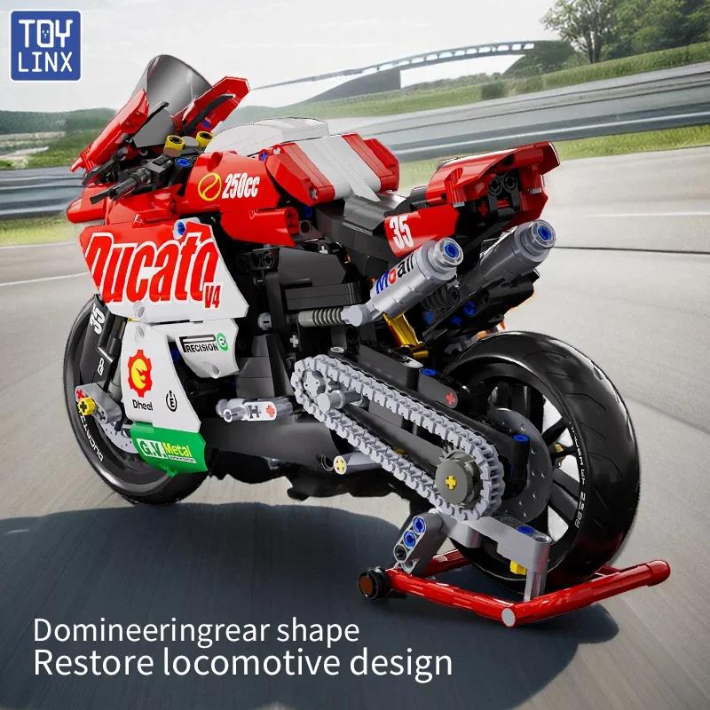 TOYLINX Famous V4 Motorcycle Building Blocks Set Super Motorbike Model Kit Technical Racing Kids Assembled Toys Gifts For Boys