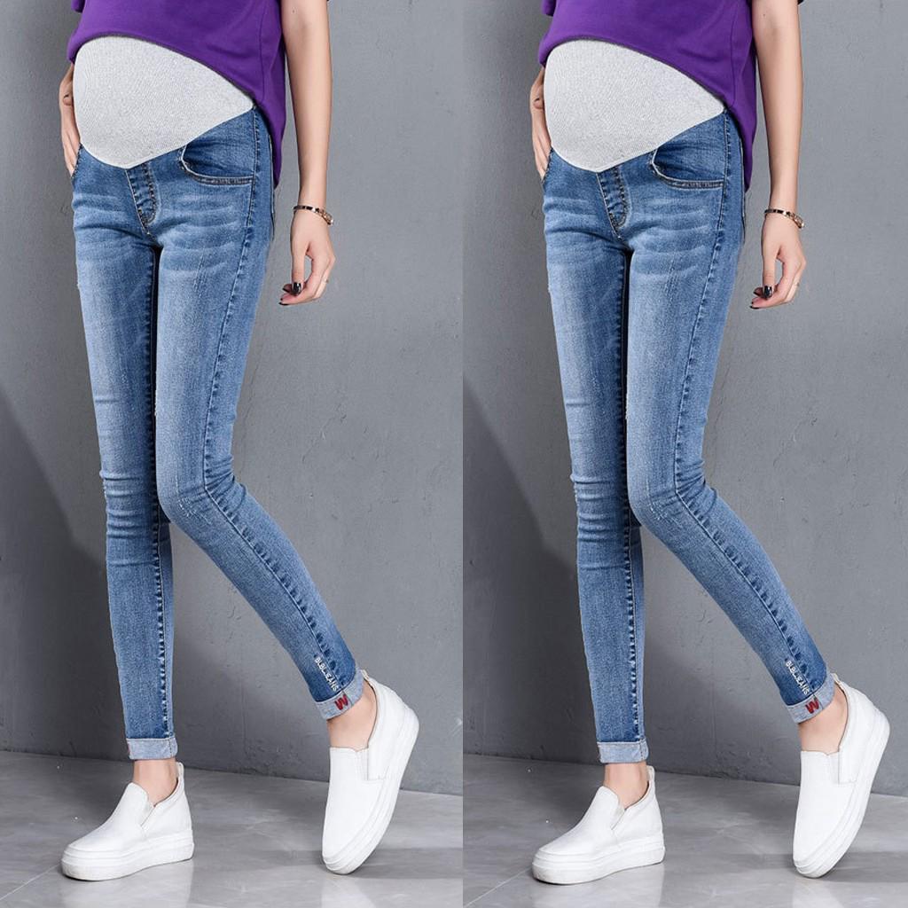 Womens Maternity Skinny Ankle Ripped Jeans Pregnant Trousers Slim for Women Nursing Prop Belly Legging