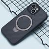 Für iPhone 15 Hülle TPU+PC Kohlefasertextur Handyhülle mit drehbarem magnetischem Ständer