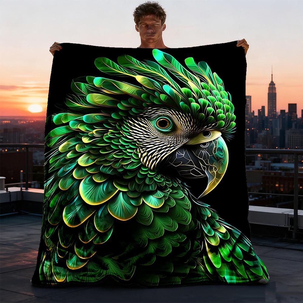 1pc Parrot Feathers Throw Blanket Polyester Fiber, Lightweight Flannel, Soft & Warm, All Season Use for Outdoor, Camping Digital Print
