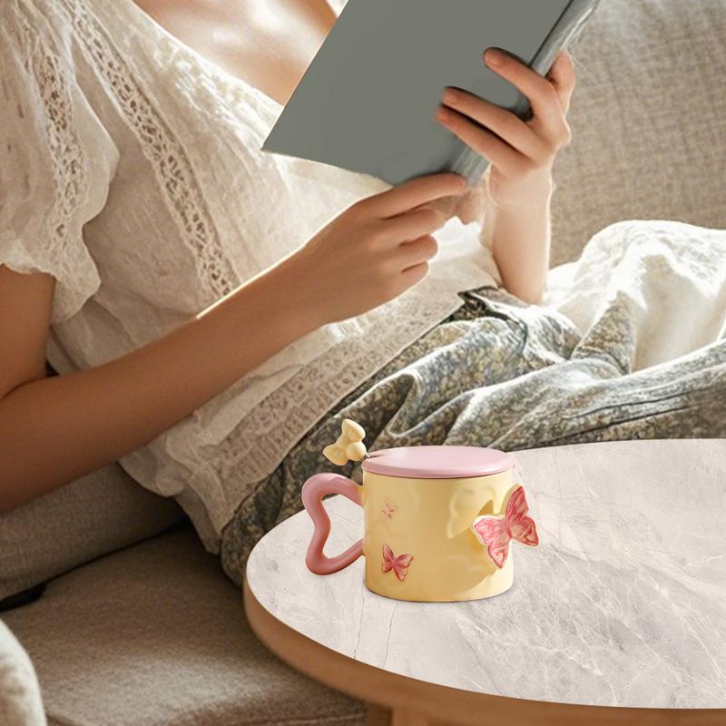3D Flower Butterfly Ceramic Coffee Mug Butterflies Tea Cup Milk Water Cups Birthday Gift for Girlfriend Mom Women Mothers Day