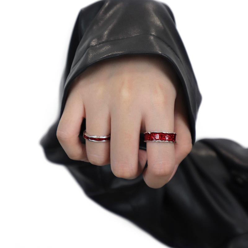 Y2K Red Drip Oil Adjustable Ring Women Men Irregular Geometry Punk Vintage Rings Set for Couple Girls Fashion Jewelry Gifts