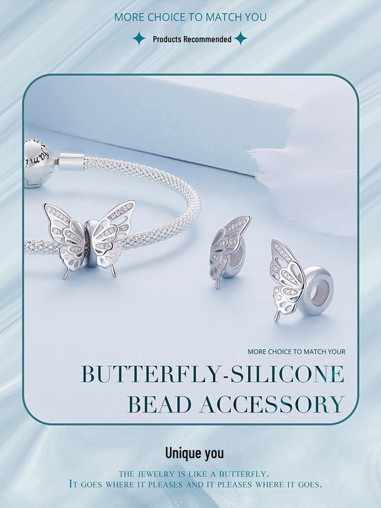 Butterfly Silicone Spacer Beads S925 Sterling Silver DIY Jewelry BSC823