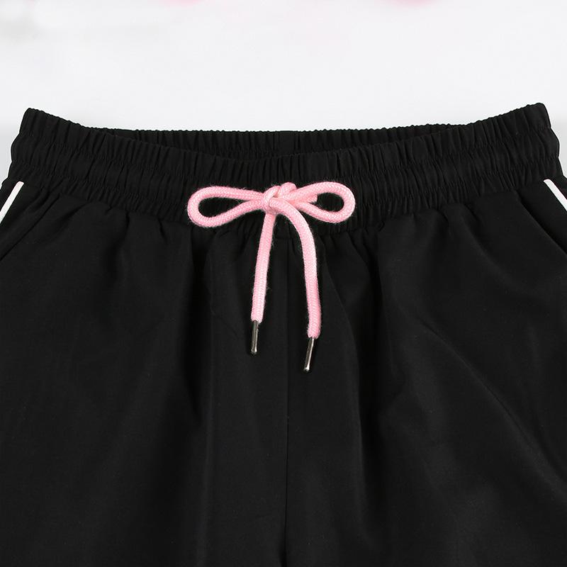 Vår og Sommer Damebukse Ensfarget Stripe Spleising Sløyfedekorasjon Knyting Høy midje Bukser