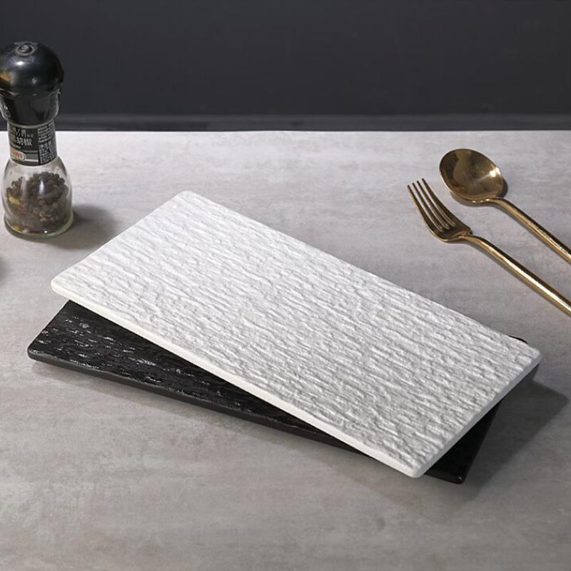 Rectangular Ceramic Stone Patterned Western Dining Plate, Sushi Plate, Specialty Restaurant Tableware, Sashimi Display Plate