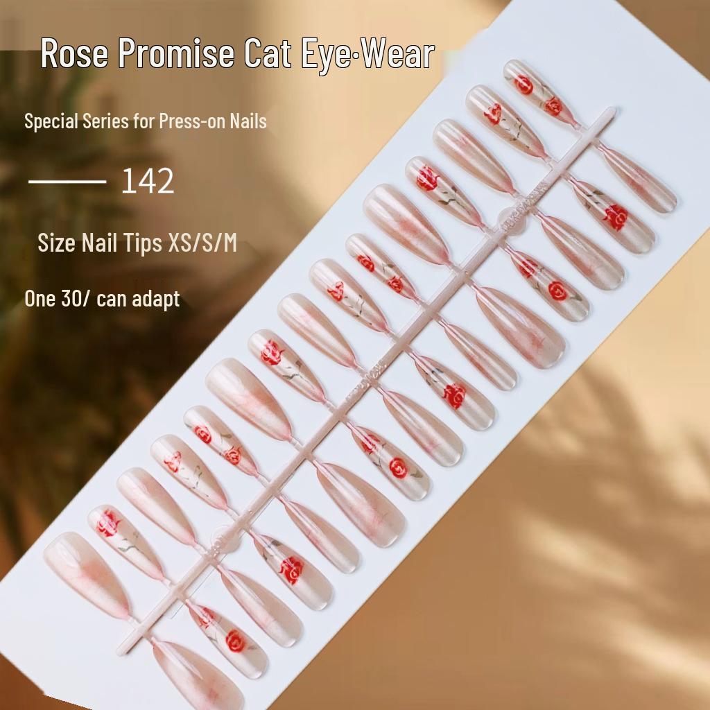 

Изысканные накладные ногти «Кошачий глаз» с розовой клятвой - Отбеливающее покрытие, носимые произведения ногтевого искусства.