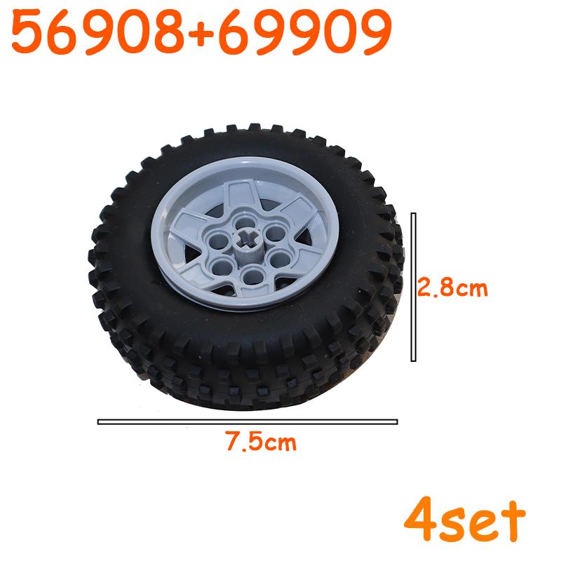 Full-size Tire Wheel Cross Hole Set Car Truck Wheels Hub Technical Bricks MOC Motorcycle Tyre & Rim Construction Building Blocks