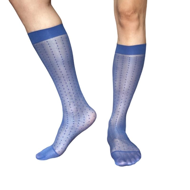 Men's Fashionable Sheer Over the Calf Long Socks Breathable See Through Dot Pattern Dress Suit Socks for Business Wear