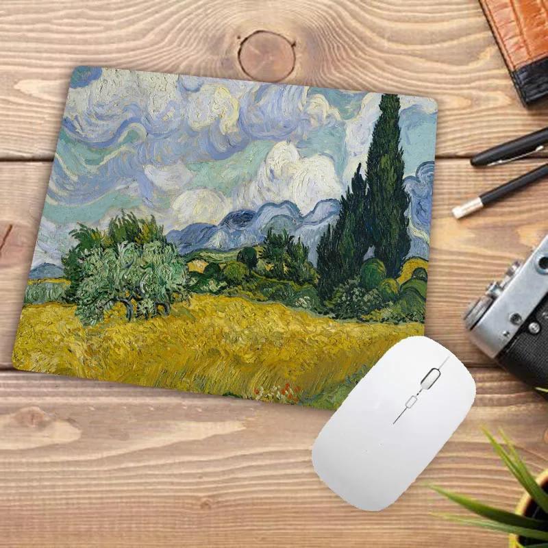 Van Gogh Gamer Play Mats Rubber Art Flower Mouse Pad Small Size 18x22cm Gaming Mouse-pads for Office Desk Mat Office Setup