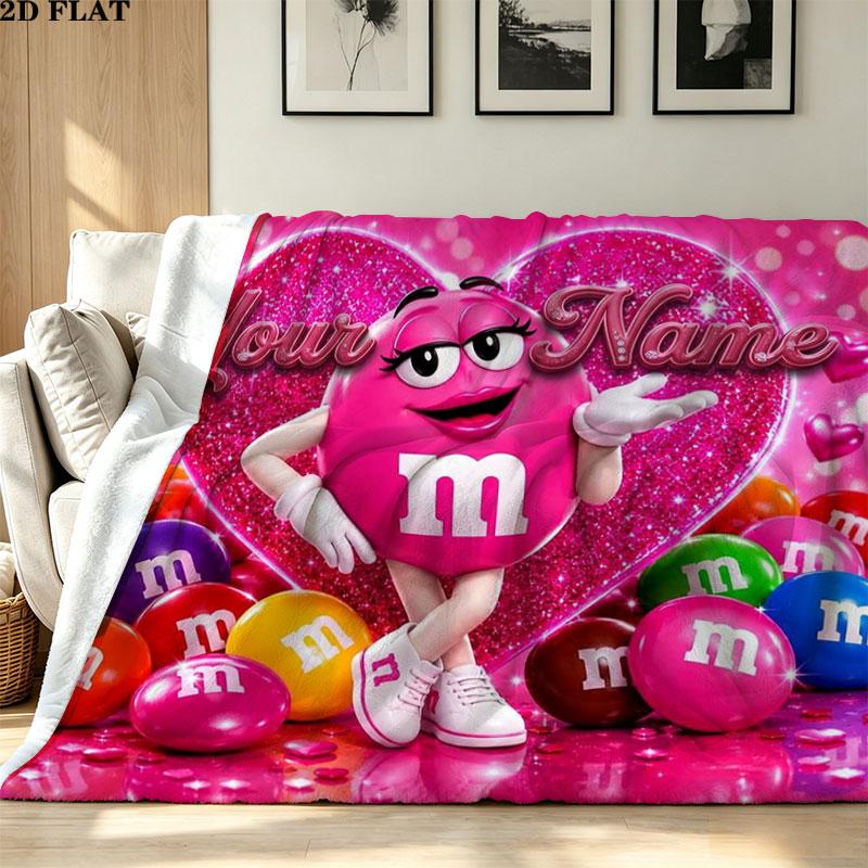 1PC M&M's Custom Name Patterned Flannel Blanket Suitable For All Seasons for Home Decor Warmth and Comfort Gifts Holiday Present