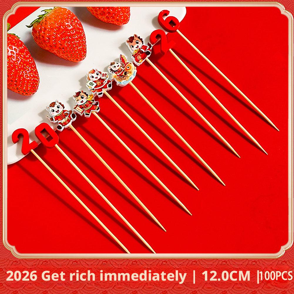 100Pcs Christmas Fruit Skewer Toothpick Xmas Tree Snowflake Santa Disposable Cake Food Cocktail Picks Sticks New Year Decor