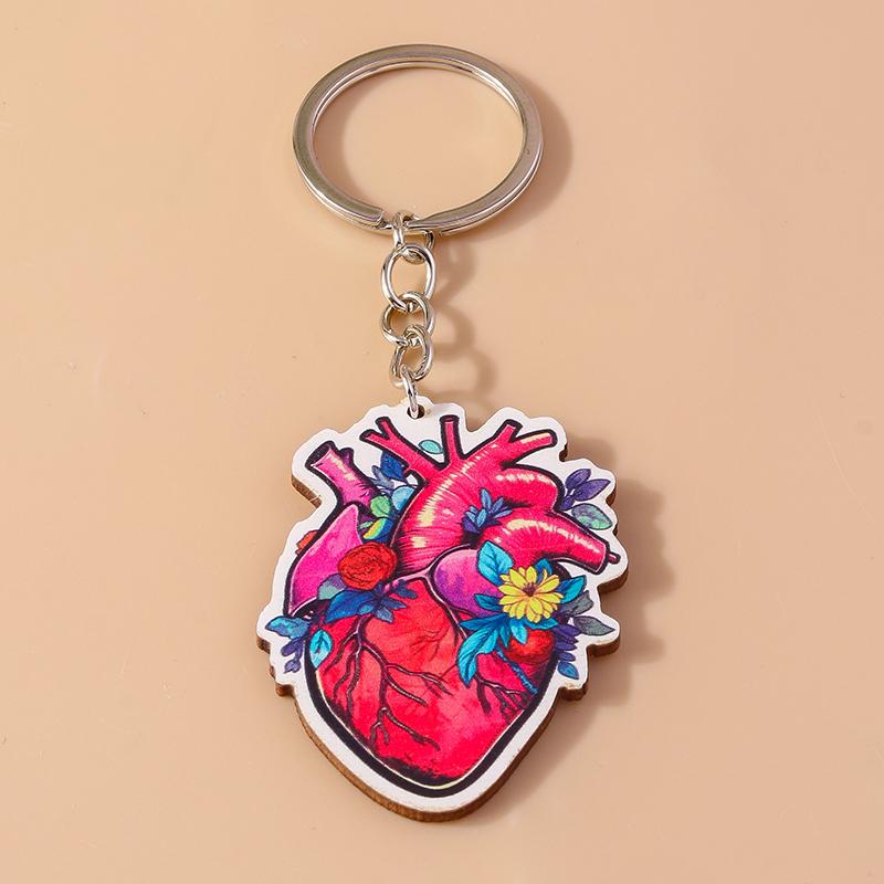 Romantic Wood Keychain Charms Love Heart Lip Keyrings Pendants for Women Girls Handbag Decor DIY Valentine's Day Key Chain Gifts