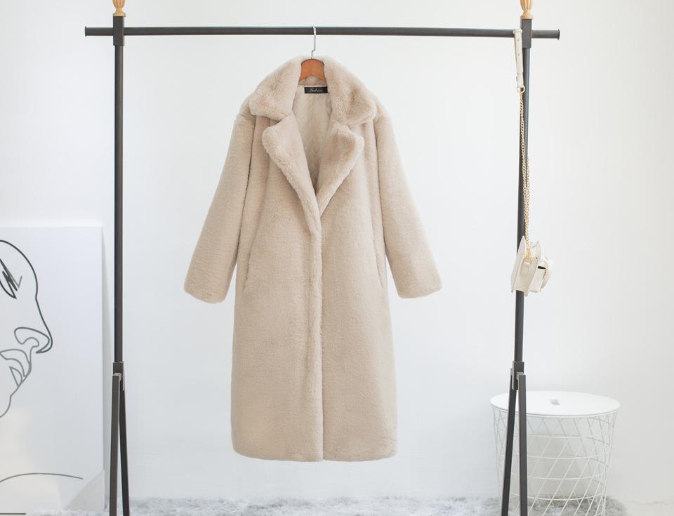 2024 Extra Long Plus Size Women's Faux Rabbit Fur Coat - Warm Winter Outerwear