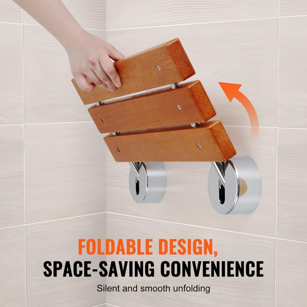 Folding Teak Shower Seat 20.1" X 13.2" Wall Mounted Shower Bench 440 Lbs