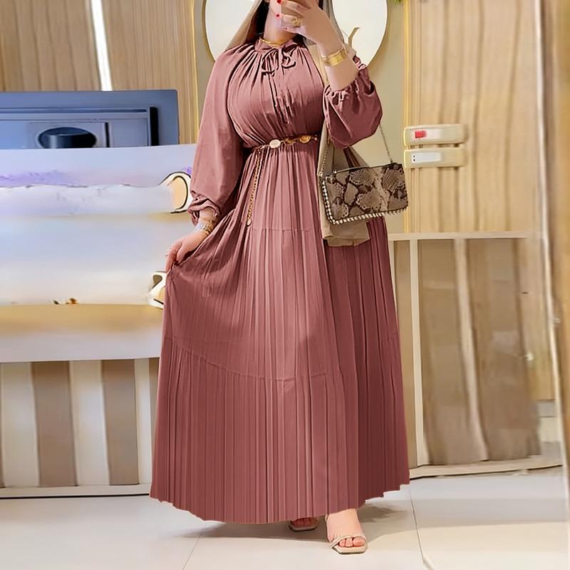 ZANZEA Women Casual Round Neck Solid Color Long Sleeve Loose Dress