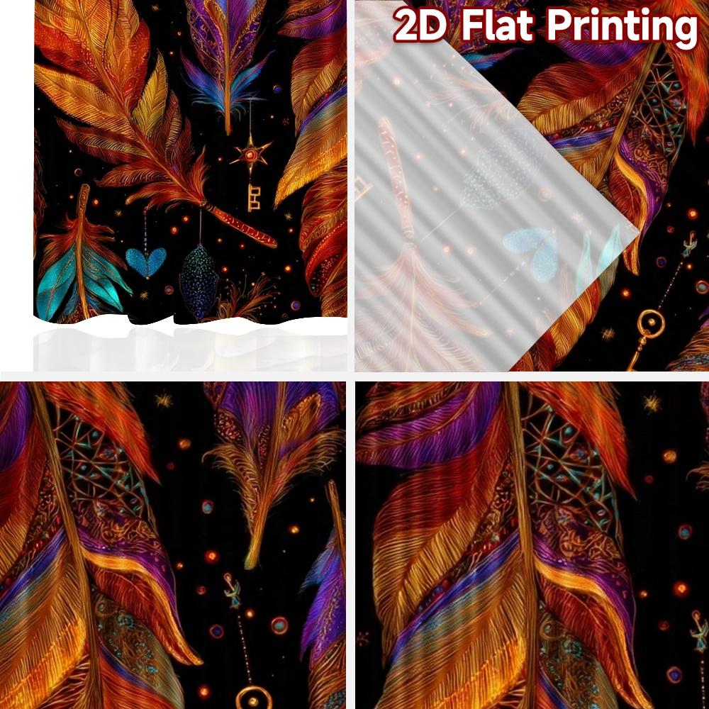 2D Flat Printing 2pcs Curtain Party Window Curtains Dreamcatcher and Colorful Feathers Digital Printed Polyester Drapes Seasonal