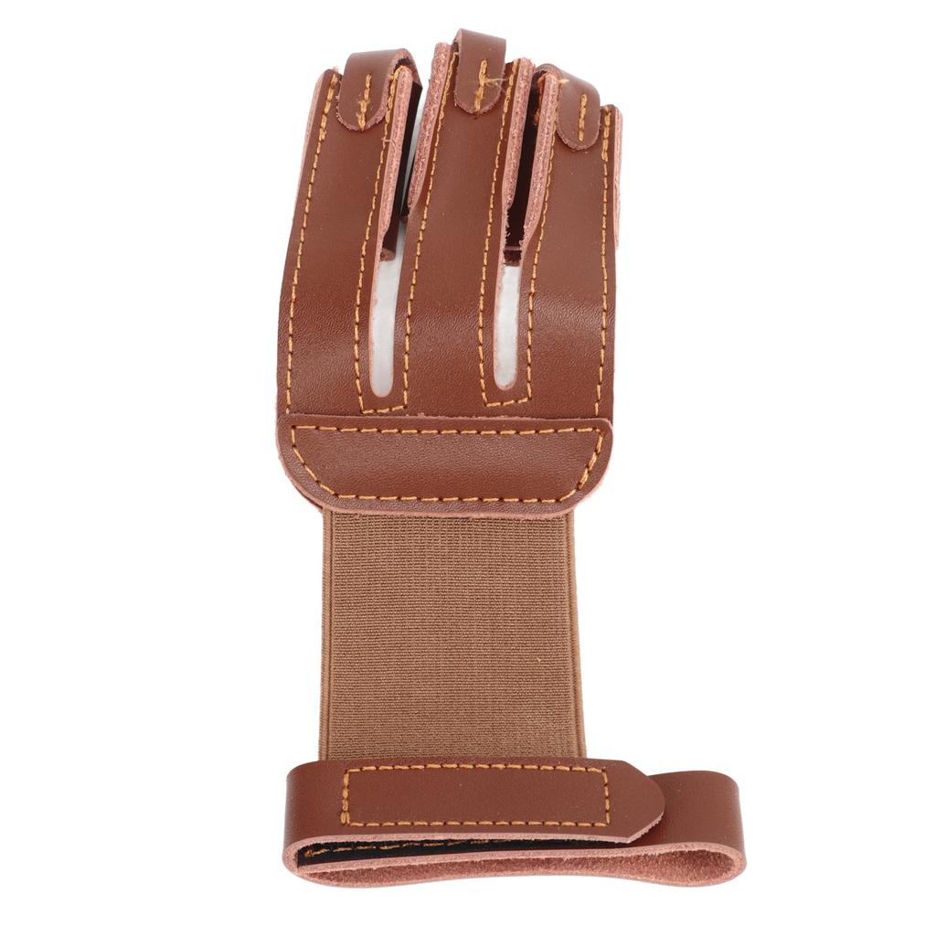 Archery Glove Cowhide Protective 3 Finger Guard Finger Tab Glove for Hunting Shooting Targeting Brown