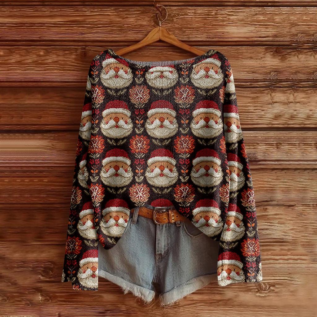Women's Fashion Long Sleeve Christmas Snowman Snowflake Print Jacket Cardigan