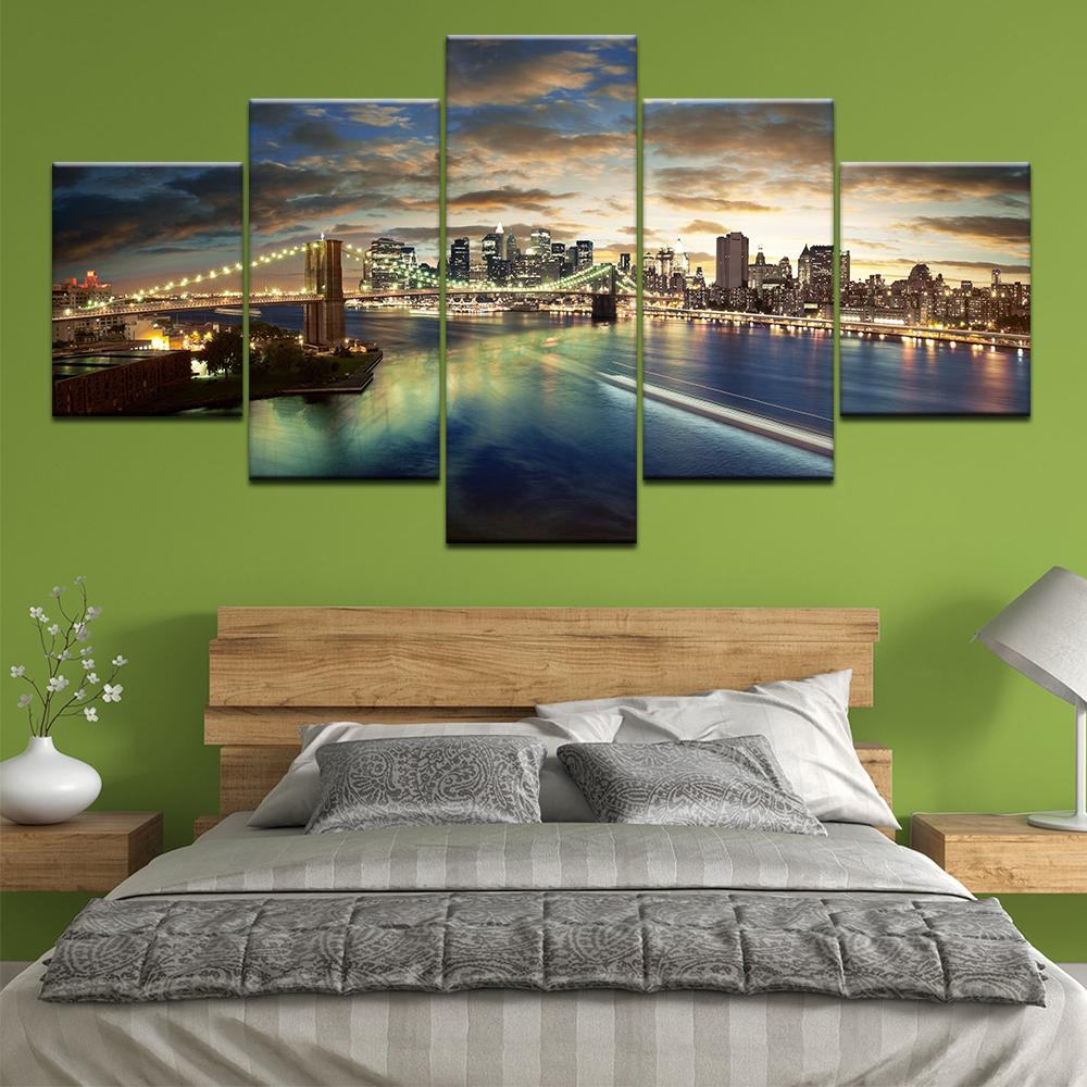 

Home Decor Art Canvas Painting 5 Piece New York Brooklyn Bridge HD Print Living Room Wall Art Restaurant Modular Picture Poster 20x35 20x45 20x55cm