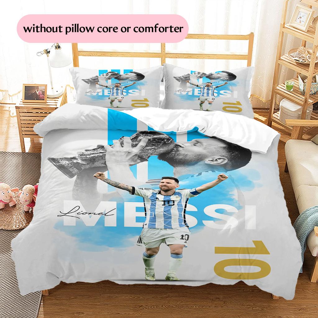 Lionel Messi Pattern Bedding Home Decoration Birthday Gift (1 * Duvet Cover + 2 * Pillowcase, Without Core),fan Merchandise.