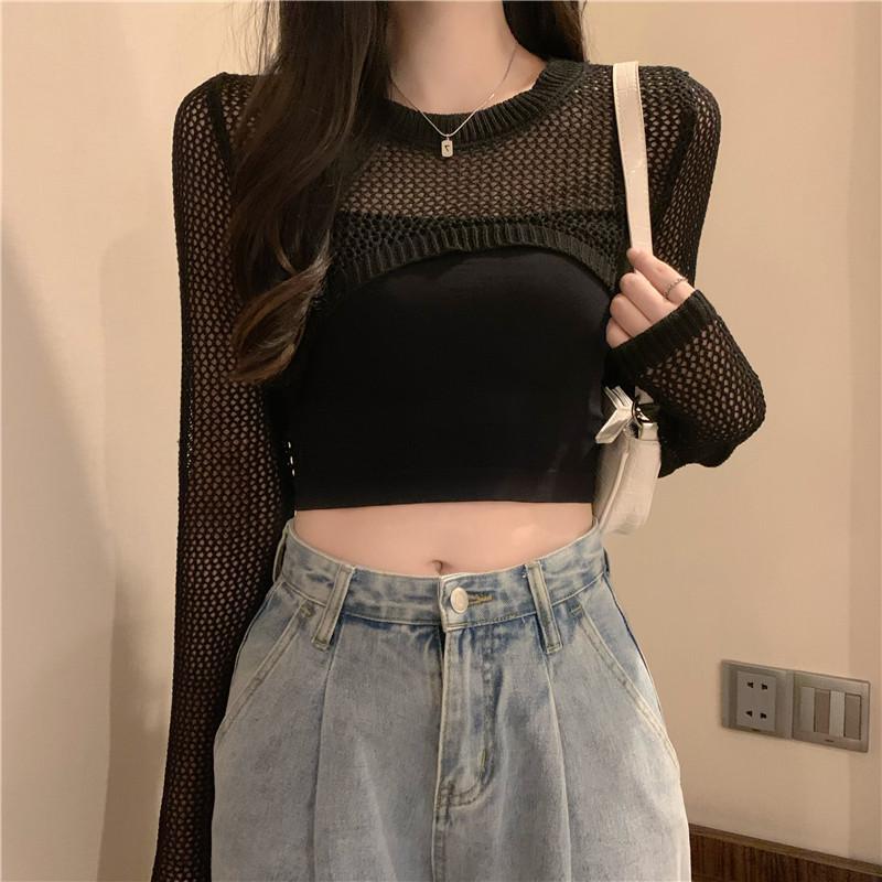 

Куртка-шаль с вырезом, женская летняя универсальная тонкая куртка с защитой от солнца, короткий пуловер, внешний топ L чёрный