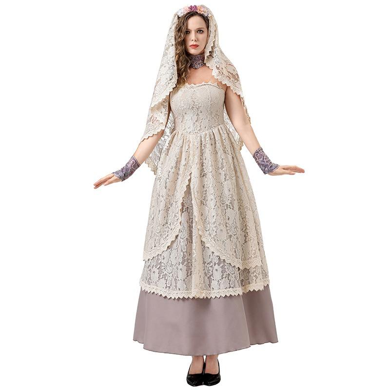 New Halloween Costume Lace Dress Robe Headscarf Ghost Bride Show Costume Tube Top