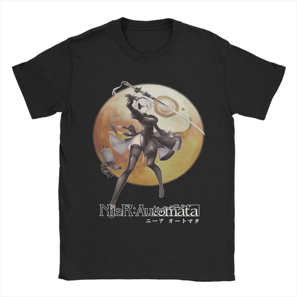 Nier Automata Anime T Shirts for Unisex Pure Cotton Hipster TShirts Round Neck Tees Short Sleeve Tops Printed