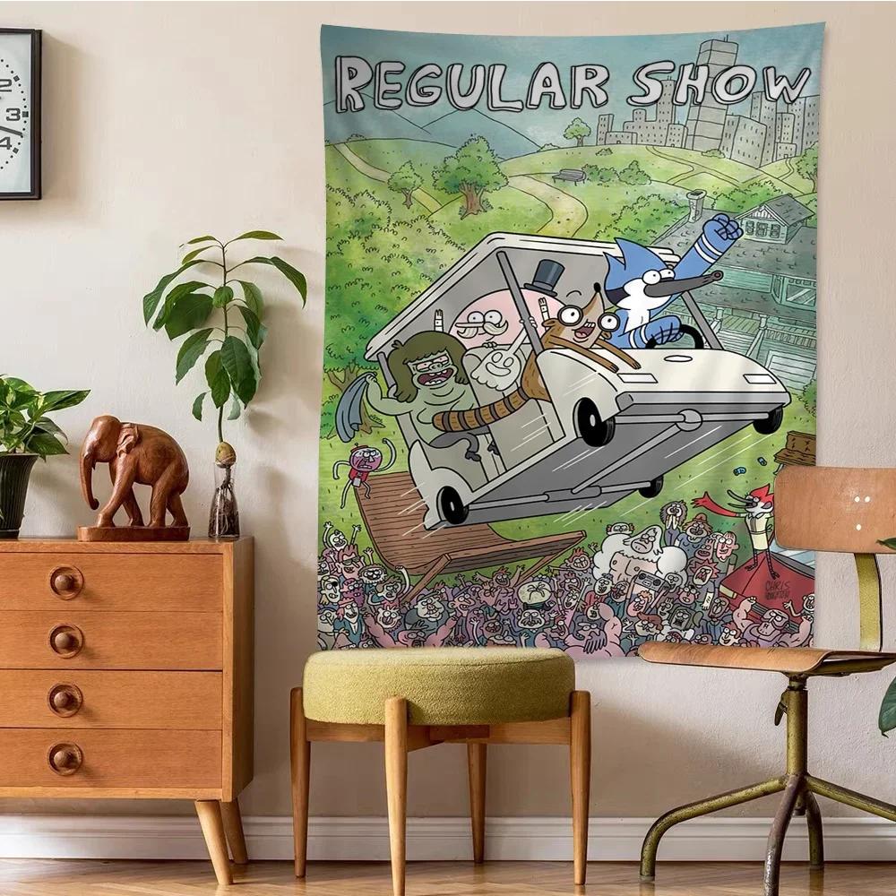 Regular Show Mordecai  Rigby Rock Band Wall Tapestry  Cartoon Characters Nostalgic Room Decor for 2010s Cartoon  Comedy Fans 74x94cm(29x37in)