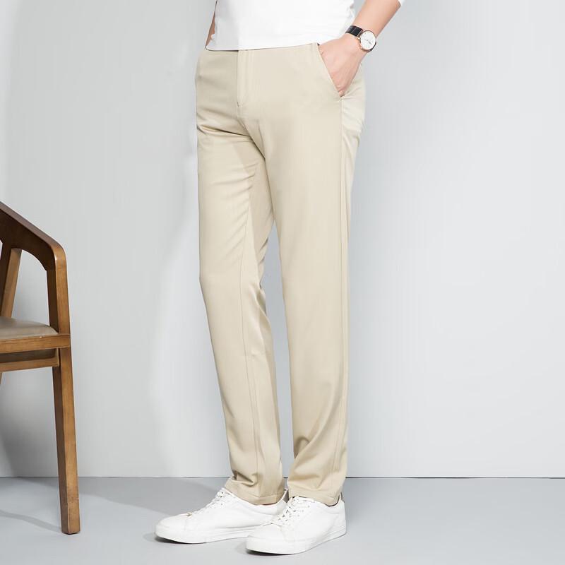 LangSha Men's Straight-Fit Wrinkle-Free Casual Pants