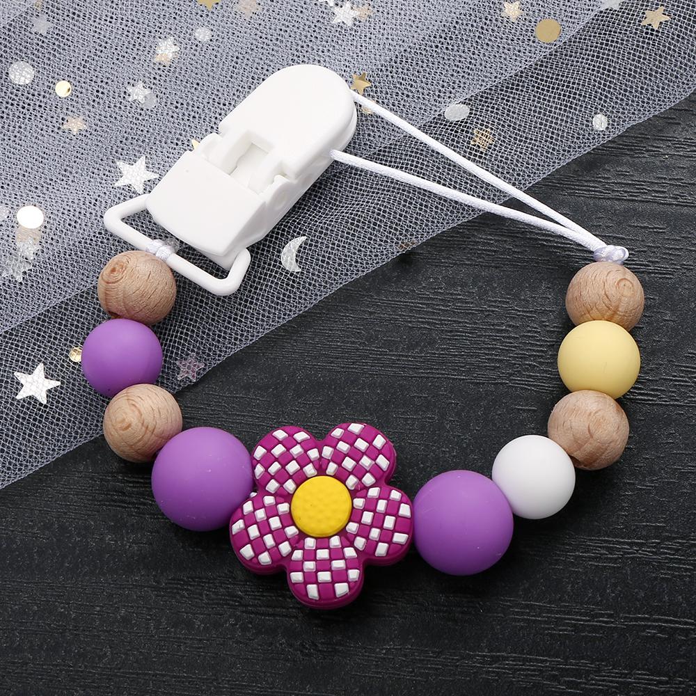 New Baby Pacifier Clips Silicone Flower Beads Baby Pacifier Chain Teether Teething Toys Dummy Clip Holder Chain Clip Baby Gifts