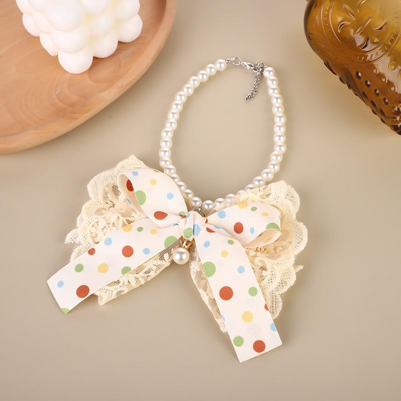 

Polka Dot Bow Pet Collar Muppet Cat Dog Puppy Lace Necklace Handmade Accessories Pet Dog S:26.0+5cm