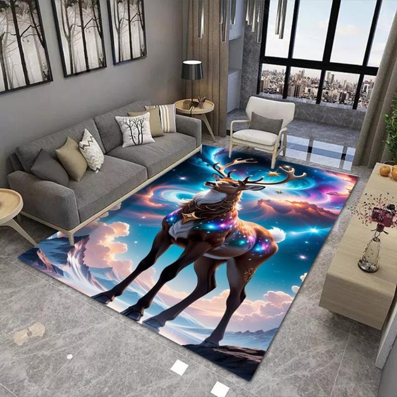 Dreamy Deer Printing Large Area Rug Non-Slip Wear-resistant Carpet for Living Room Bedroom Soft Floor Mat Easy Clean Home Decor