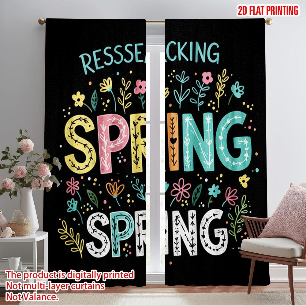 

2pcs 2D flat printing Party Window Curtains Spring Flowers Decorative Fabric Without Electricity Holiday Decorations Perfect for 52.50×116.00 CM 2pcs